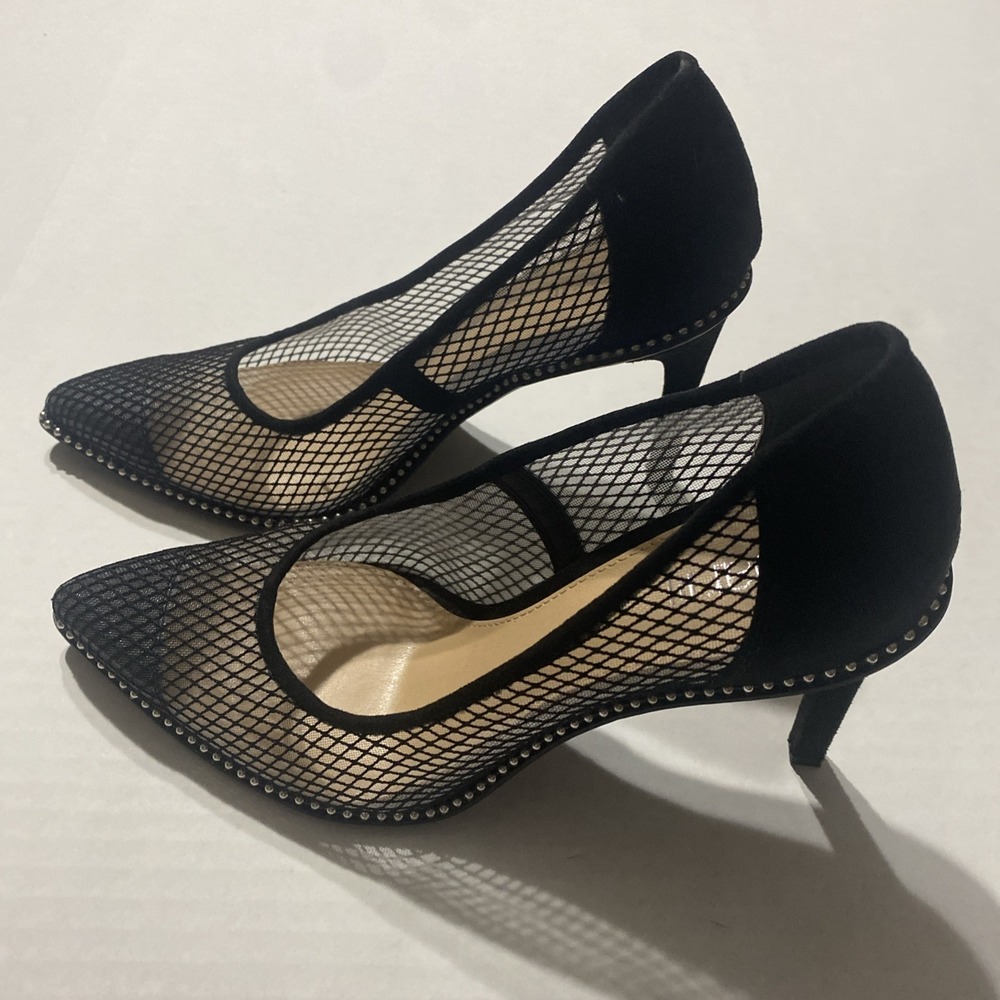 Bar III Black Mesh Pointed Toe Stiletto Pumps with Stud Detail Size 7.5M - Picture 3 of 9